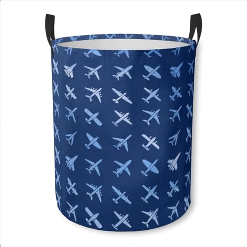 Blue Airplane Laundry Basket Foldable Laundry Hamper with Handles | Clothes Storage Bin, Laundry Hamper for Household, Bedroom, Bathroom, College Dorms