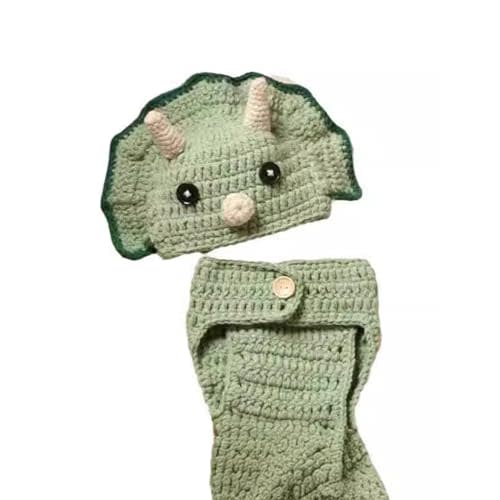 Zaagot 2Pcs/Set Adorable Newborns Photo Props Cute Dinosaur Costume Pants & Matching Hat for Baby Photography Shoot Outfit Yarn