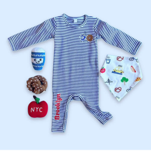 Brooklyn Baby Brunch Gift Set – Organic Romper, Bib & NYC Rattles