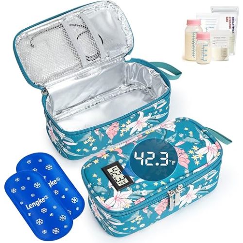 DawnBox Breast Milk Cooler Travel Bag with Real-Time Temp Display - Holds 20oz Breastmilk Storage Bag & Cooling, Portable Breast Milk Cooler Bags with 2 Ice Packs for Breastmilk Storage