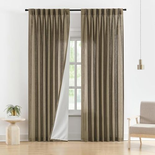 Vision Home Brown Pinch Pleated Light Filtering Window Curtains with Microfiber Liner 95 inch Linen Blended Textured Privacy Drapes for Living Room Bedroom Back Tabs with Hooks 2 Panels 40" Wx95 L