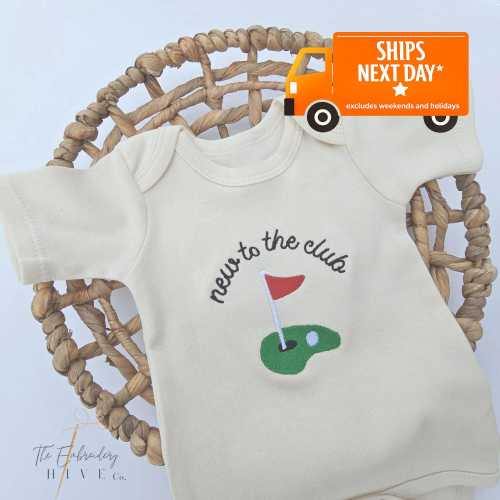 Embroidered New to the Club ONESIES® brand, Baby Golf Club, Daddy's Golfing Buddy, Pregnancy Baby Announcement, Unique Bodysuit, L239