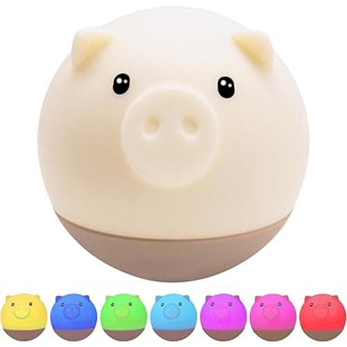 Touch Night Light for Baby Nursery Kids Bedroom Roly Poly Table Decor Cute LED Pat Breathing Lamp Rechargeable Tumbler Toy Pig Colorful
