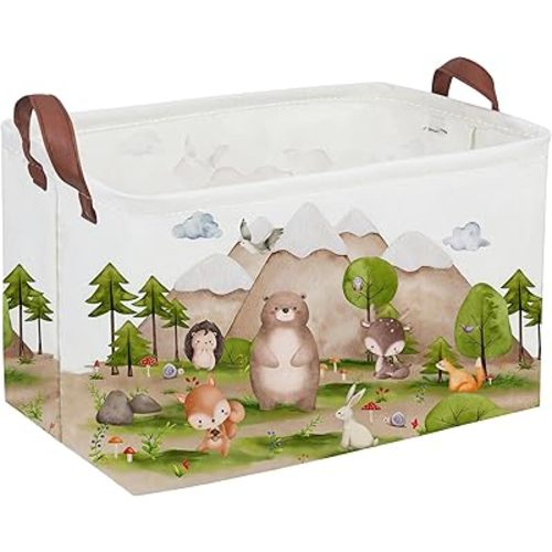Sanjiaofeng Rectangular Forest Animals Kids Laundry Basket Animal Hamper for Nursery Waterproof folding Kids Storage Basket Woodland Animals Room Decor Books Box Gift Baskets(Mountain animal)