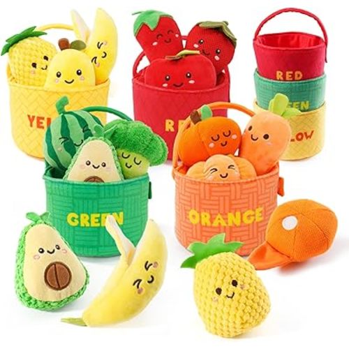 Baby Sensory Toys, Montessori Learning Basket with Soft Sorting Play Food, Crinkle & Rattle Toys for 6-12 Months Infants, Fine Motor Skills Gift for 1 Year Old Boys Girls Sorting & Stacking Toys