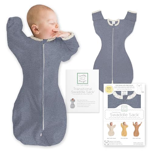SwaddleDesigns Transitional Swaddle Sack, Arms Up Half-Length Sleeve & Mitten, Most Gradual Transition Swaddle for Newborn