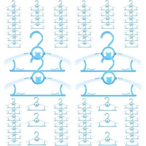 Baby Hangers for Nursery Closet 80 Pack Plastic Kids Clothes Hanger Space Saving Non Slip Extendable Toddler 11-14” Adjustable Hangers Heavy Duty Clothing Infant Hanger Bulk, Blue