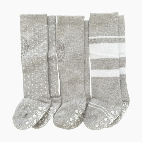 Snuggle Shield Knees to Toes Bamboo Socks 3 Pack - Grey Dots, Stripes, Solid, 0-2 Yrs