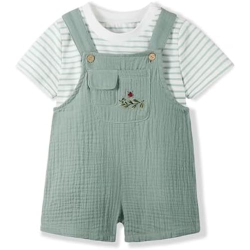Volunboy Baby Boys Summer Clothes Stripe T-shirt Shortall Set Toddler Short Overalls Cotton Unisex Jumpsuits