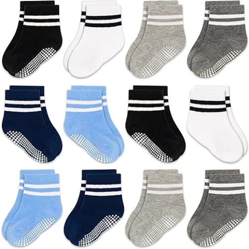 GRPSKCOS Baby Socks Non Slip 12 Pairs Toddler Anti Skid Socks for 0-7 Years Infants Little Kids Boys Girls (#1 Six Colours 0-6 Months)