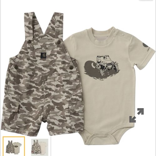 Boys' 2-Piece Short Sleeve Bodysuit & Camo Cargo Pocket Shortall Set (Baby) | T-Shirts Under $35 | Carhartt