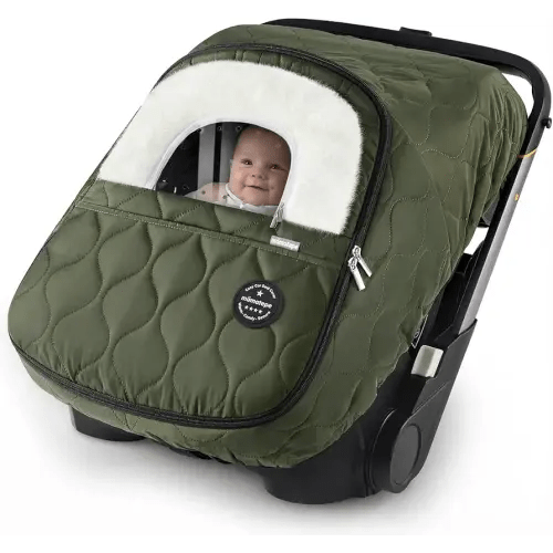 Winter Baby Car Seat Cover, Waterproof, Windproof Warm Winter Car Seat Cover for Doona Car Seats and Strollers,Fleece Breathable Car Seat Cover Baby with Full Zipper, Green