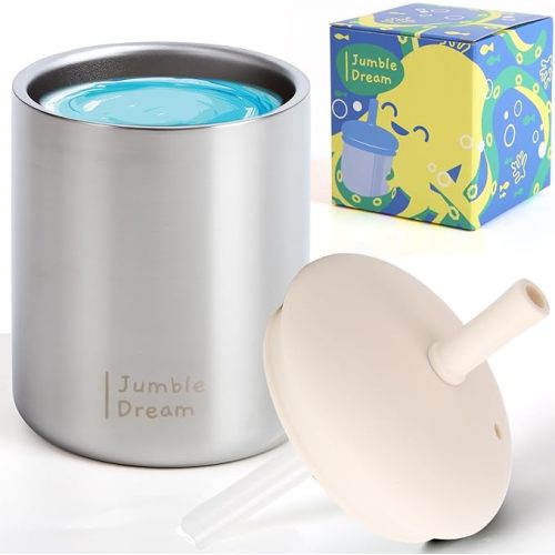 Jumble Dream Stainless Steel Insulated Toddler Straw Cups 7.4oz – Double Wall Insulated Spill Proof Sippy Cup Water Bottle Tumbler – BPA Free Stainless Steel Cup for Toddlers 12-24+ Months
