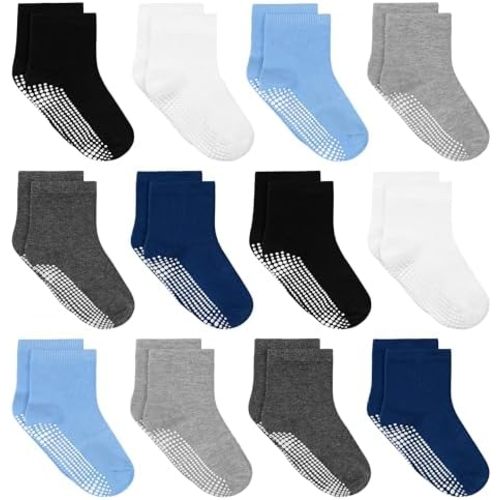 Tphon Toddler Socks, Baby Non Slip Socks for Boys Girls 12 Pairs Kids Infants Children Sock 6M-10Years