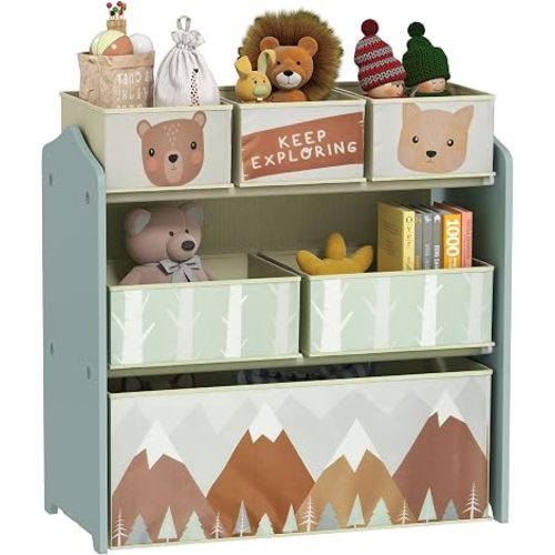 Qaba Toy Organizer with 6 Storage Bins, Kids Storage Unit for Bedroom, Kids Room, 25" x 12" x 26", Green