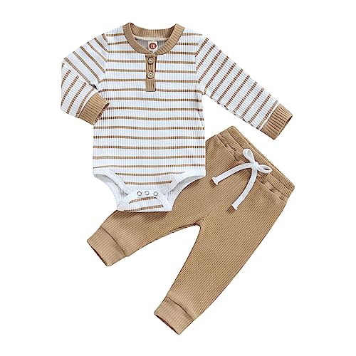 Newborn Baby Boy Girl Clothes Ribbed Knitted Long Sleeve Romper Pants Solid Cotton Infant Fall Winter Outfits 2Pcs