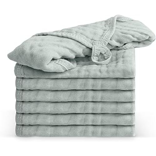 100% Cotton Baby Burp Cloths 10"x10" (8 Pack) Snuggle Comfort Muslin Washcloths - Newborn Baby Must Haves & Registry Gifts - Easy to Clean Cloth for Babies, New Born Boy & Girl (Fern)