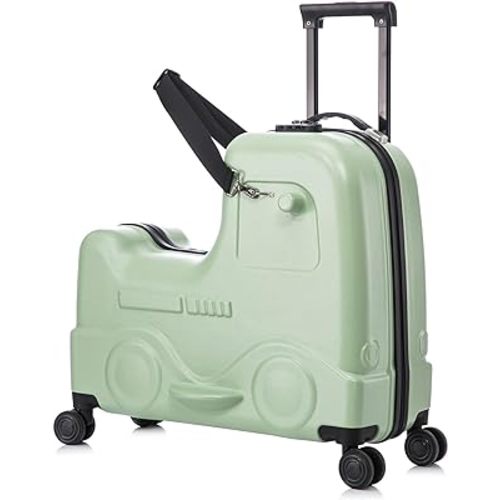 Apelila 22 Inch Ride-on Suitcase for Kids & Teens, Toddler Travel Luggage with Seat, Spinner Wheels, Safety Belt, Stroller-Style Checked Luggage with Combination Lock&Telescoping Handle for Ages 5-18