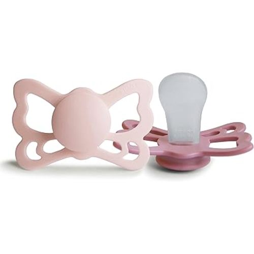 FRIGG Butterfly Anatomical SilkySoft Silicone Baby Pacifier | Made in Denmark | BPA-Free (Blush/Cedar, 6-18 Months)