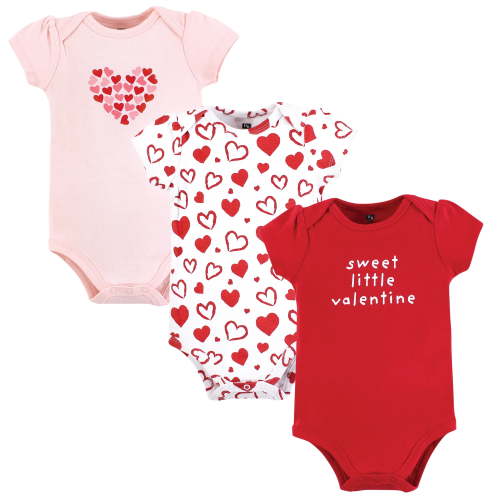 Hudson Baby Infant Girl Cotton Bodysuits, Valentine Hearts, 0-3 Months