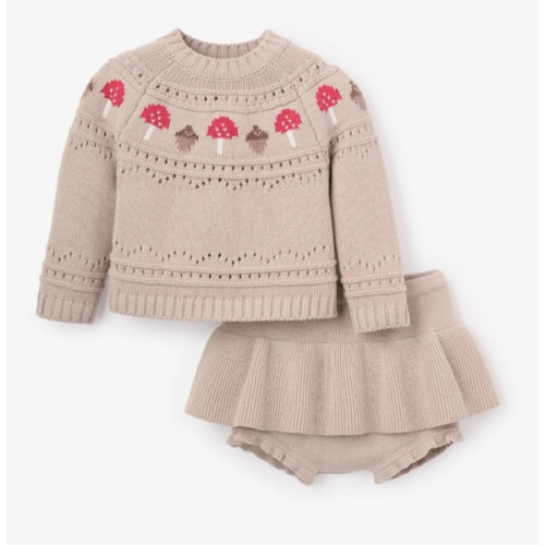 Mushroom Fairisle Knit Sweater + Skirt Set – Elegant Baby