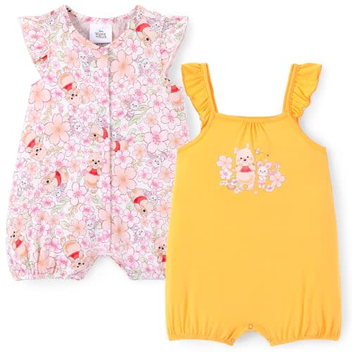 Disney Baby Girls Viscose Made from Bamboo 2 Packs Breathable Bodysuit with Ruffle Sleeves Romper Newborn to Infant