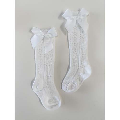 SPANISH OPENWORK LACE KNEE HIGH BOW SOCKS V2 - WHITE