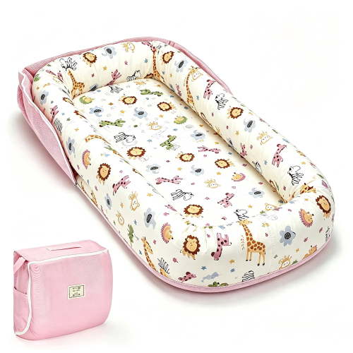 Tiktiger Infant Support Cushion for Newborn,Portable Baby Lounger for 0-12 Months,Animal World Pink