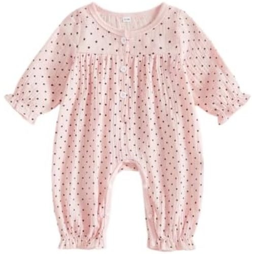 Newborn Girl Coming Home Outfit Polka Dots Button Muslin Romper Jumpsuit