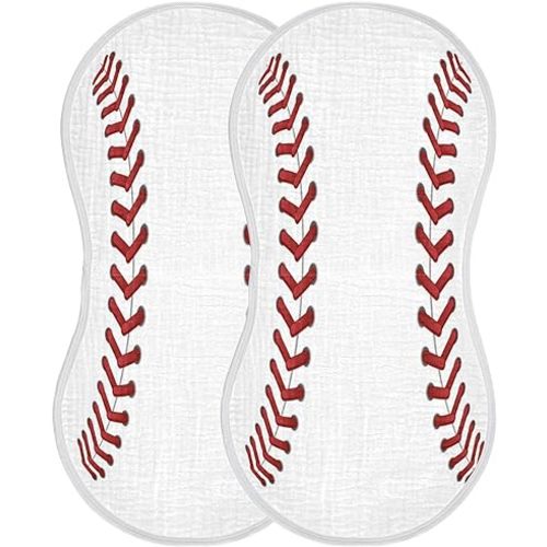 Muslin Baby Burp Cloths Set of 2, Soft Absorbent Sport Baseball Print Muslin Washcloths, Bibs, Face Towel for Newborn Boys Girls, 22 x 11 Inch