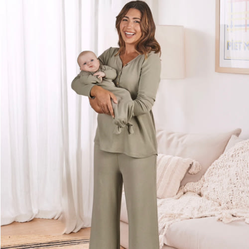 3-Piece Nursing Loungewear/Sleepwear PJ set - Sage Green – Angel Maternity USA