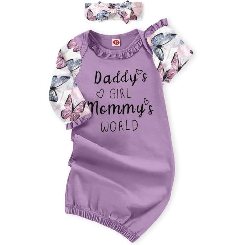 AMAWMW Newborn Baby Girl Little Sister Sleeper Gown Stripe Long Sleeve Nightgown Pajamas Gifts Stuff Essential Outfit