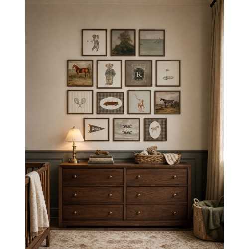 Ivy League Preppy Bear Monogram Wall Art Set of 25 Vintage Tennis Golf Sailing Prints Old Money Boy Room Decor Athletic Digital Download