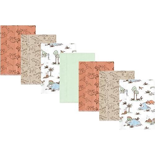 Hudson Baby Unisex Baby Cotton Flannel Burp Cloths, Dinosaur Adventures 7-Pack, One Size