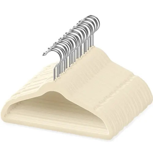 50 Premium Baby Velvet Hangers - 11.8" Non-Slip, Ultra-Slim Space-Saving Children Closet Hangers - 360° Swivel Hook, Strong & Durable Infant & Toddler Clothes Hangers for Wardrobe - Ivory