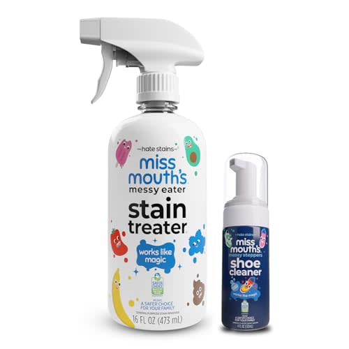 Miss Mouth's Messy Eater 16oz Stain Remover Spray & Messy Steppers Shoe Cleaner - Sneaker Cleaning Kit - Spot Cleaner for Baby Clothes & Shoes