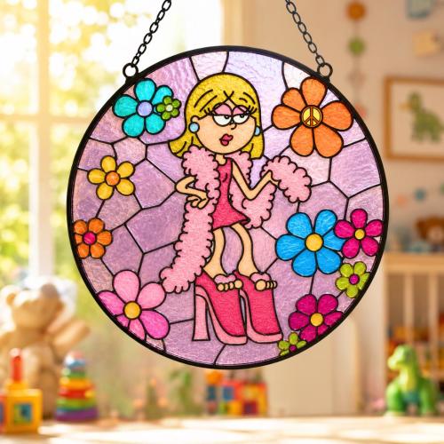 Lizzie McGuire Flower Power Suncatcher, Y2K Cartoon Stained Glass Window Hanging, Retro 2000s Decor, Birthday Gift for Her