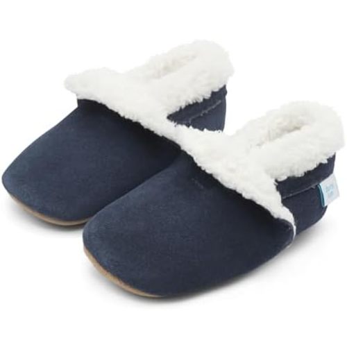 Dotty Fish Baby & Kids Suede Slippers – Fleece Lined, Warm & Cozy, Non-Slip, Soft, Barefoot Soles, Boys & Girls Winter House Shoes, Lightweight & Flexible, UK Brand – 5 Designs, 0-5 Years | Warm, Cozy, Fleece Lined, Non-Slip, Soft Sole, Shoes