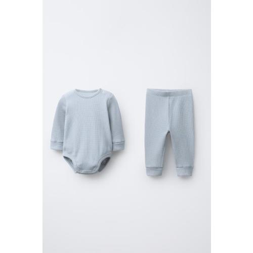 WAFFLE BODYSUIT AND LEGGING SET - Light blue | ZARA United States