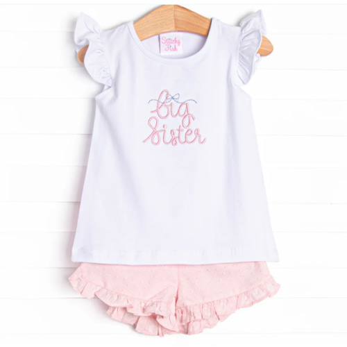 Big Sister Embroidered Short Set, Pink – Stitchy Fish