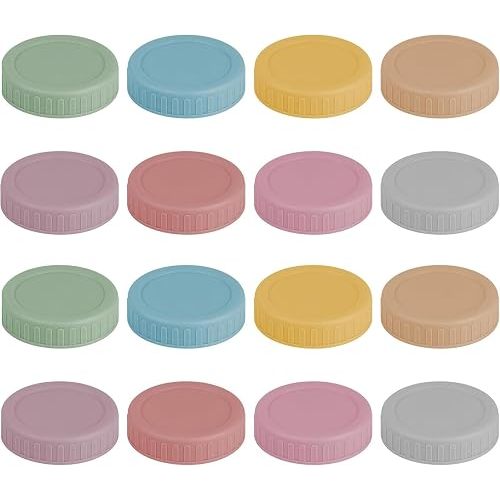 16PcsMason Jar Lids - Colored Plastic Mason Lids Regular Mouth, Leak Proof Canning Covers with Silicone Rings for Ball, Kerr and More, Reusable Can Tops Caps Covers for Jars(70mm)