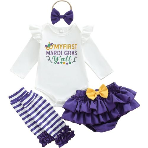 Rourufy My First Easter Baby Girl Outfit Newborn Bunny Onesie Skirt Shorts Set Infant Romper Bodysuit Cute Summer Clothes