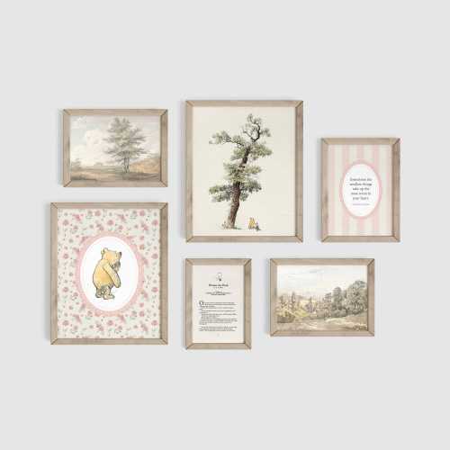 Winnie the Pooh Gallery Art Set, Vintage Nursery Prints, Girls Nursery, Baby Shower Gift, Woodland Kids Room, Pink Art, Baby Room, Playroom