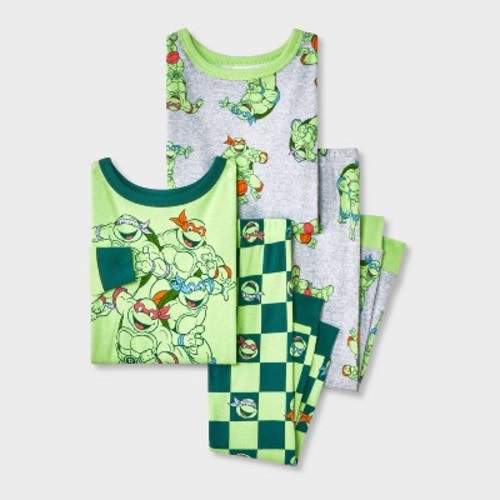 Toddler Boys' 4pc Teenage Mutant Ninja Turtles Cotton Long Sleeve Pajama Set - Green/Gray 12M