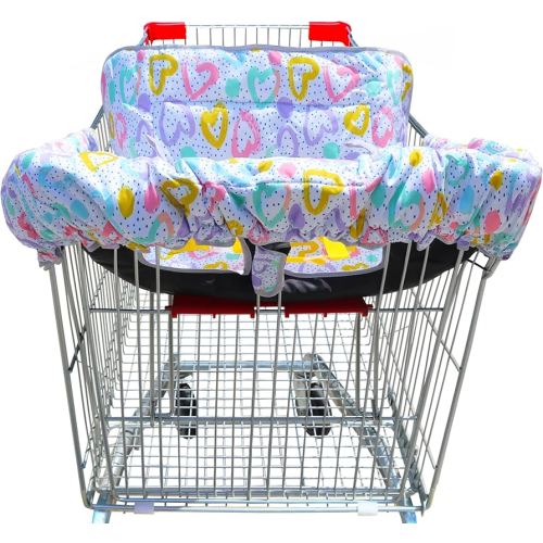 2 in 1 Shopping Cart Cover&High Chair Cover for Restaurant Seat, Grocery Cart Cover for Baby Infant Toddler Girl/Boy Reversible, Machine Washable (Colorful Heart)