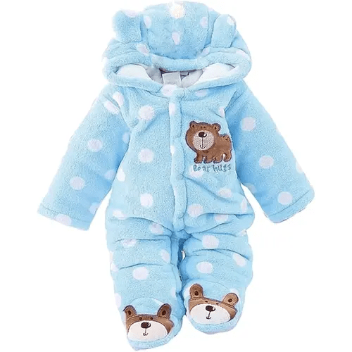 Baby Snowsuit Infant Winter Cozy Fleece Jumpsuit Cute Bear Hooded Footies Toddler Girls Boys Thicken Soft Outfit