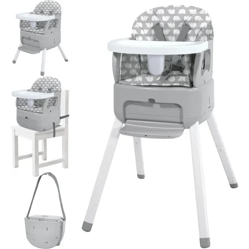 4 in 1 Portable Baby Highchair Convertible Highchair for Babies and Toddlers - Foldable Carry Small Box, High Chair, Infant Booster Seat, Dining Chair, Easy to Carry and Store (Grey)