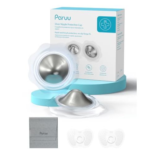 Paruu Silver Nursing Cups with Soft Silicone Flange, 1.77in/45mm | Anti-Slip Design, Silver Nipple Shields for Sore Nipples, Breastfeeding Nipple Covers, Reusable Protectors