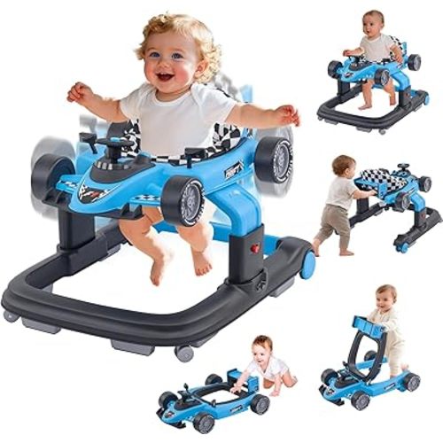 Baby Walker with Wheels | 3 Adjustable Heights, Reinforced Frame, 4 Modes (Push Walker & Jumper), Speed & Height Adjustments, Music, Lights, Anti-Rollover Design, for 6-18 Month Olds