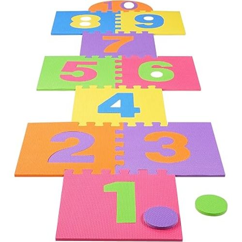 Hopscotch Playmat Foam Interlocking Puzzle Floor Mat - 10 Large Number Tiles (12" by 12" Square Blocks)